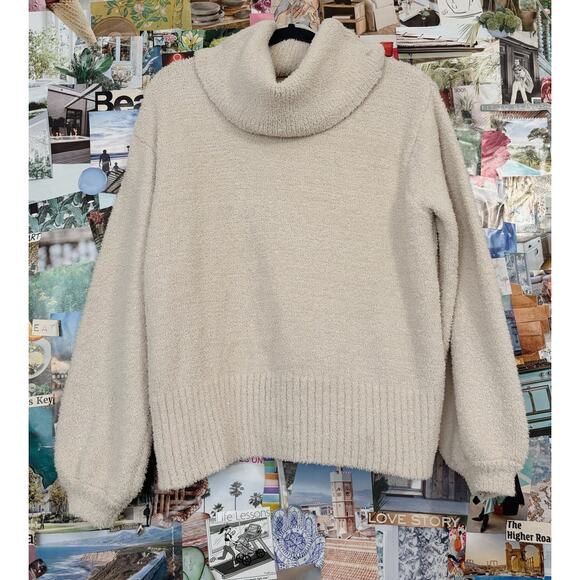 Kaisley Sweaters - Cream Kaisley Fuzzy Turtleneck Puff Sleeve Sweater S